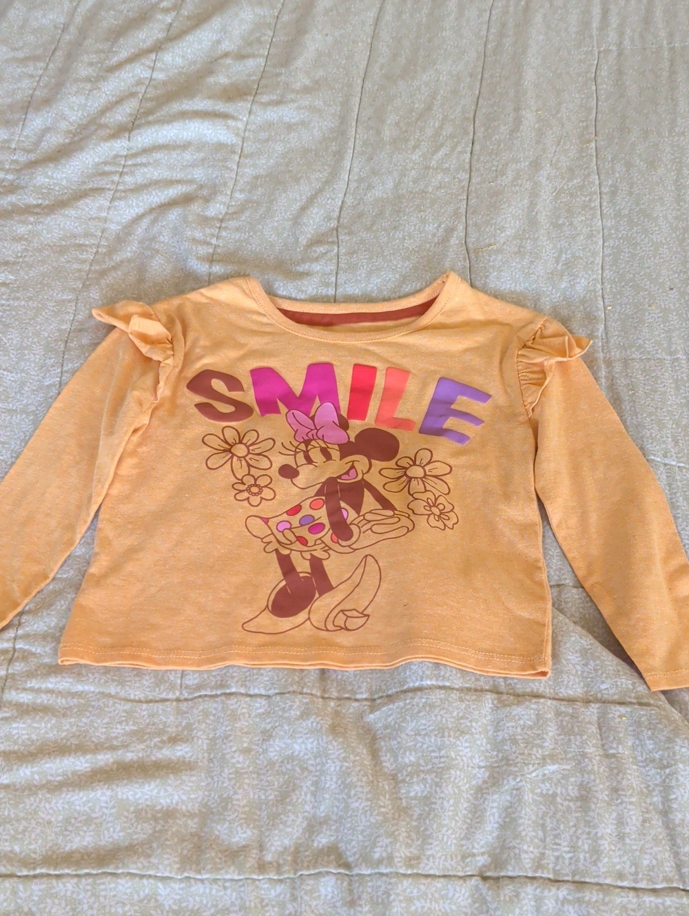 Disney Peach Minnie Mouse 'SMILE' Long-Sleeve Top with Pink & Purple Accents